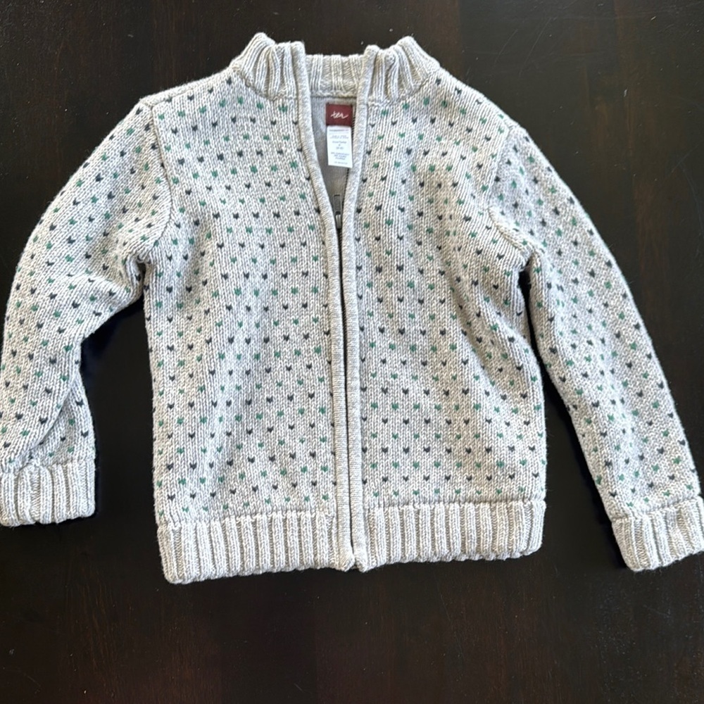 Tea Collection Cozy Gray and Green Knit Sweater